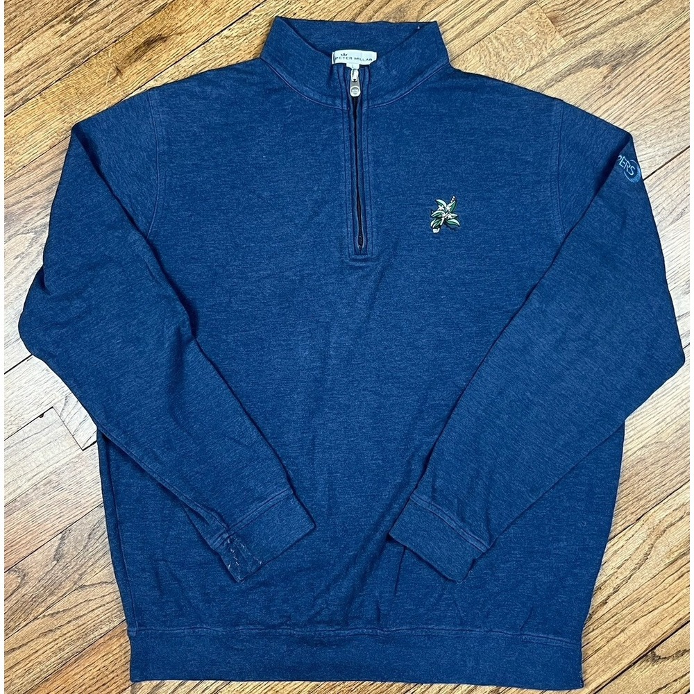 Peter Millar 1/4 Zip‎ Pullover Sweater Golf Heavyweight Blue Men's Size Large